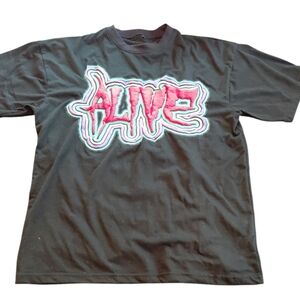 Unisex,Black Graphic Shor Sleeve Tee with Puffy letters.Sz.M, Cotton and plastic